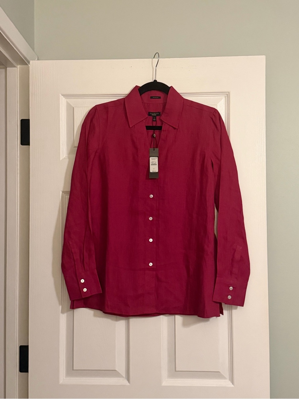 Talbots Women’s 100% Irish Linen Button Up Raspberry/Magenta